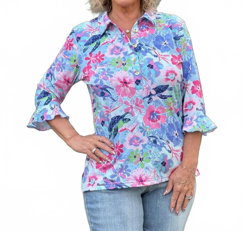 NEW ANA CLARE mira flounce sleeve top in talula